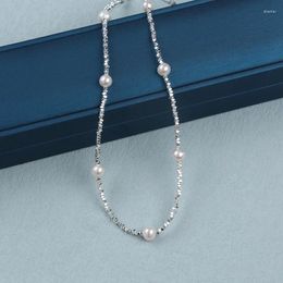 Choker Sterling Silver Geometric Beaded Baroque Pearl Necklace Natural Freshwater Pearls For Women