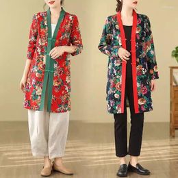 Women's Blouses Northeast Big Flower Coat Spring/Summer 2024 Chinese Ethnic Style Pan Button Cardigan Mid Length Thin Shirt Trendy Z4710