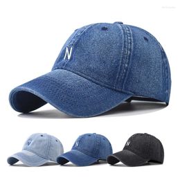 Ball Caps Couples Baseball Cap N Letter W-hat Korean Version Sun Hat Hole Spring Autumn Wash Denim Woman's Hip Hop Fitted