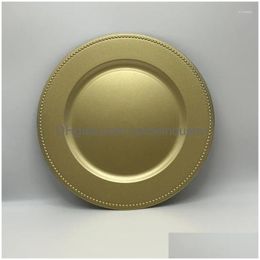Dishes & Plates Plates 100Pcs Dinner 13 Inch Gold Plastic Beaded Charger Elegent Pearl Dish Decorative Salad Wedding Christmas Saer Dr Dhfwk