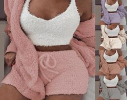 Plush Tracksuit Women 3 Pieces Set Sweatshirts Sweatpants Sweatsuit Jacket Crop Top Shorts Suit Sports Suit Jogging Femme 2020 new8163384