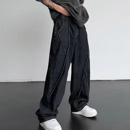 Men's Pants Men Trousers Unisex Solid Colour Wide Leg With Crotch Hop Streetwear Style For Button Zipper Closure Pockets Full