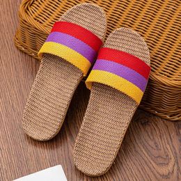 Slippers Comemore Casual Slipper Home House Slides Summer Linen Women's Flat Sandals EVA Lightweight Shoes For Women