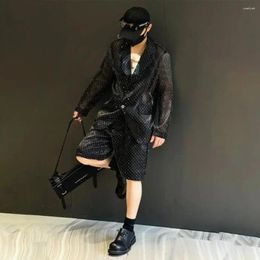 Men's Tracksuits Men Suit 2024 Spring Autumn Shiny Diamond Thin Nightclub Casual Origin Perspective Mesh Sexy Two-Piece For