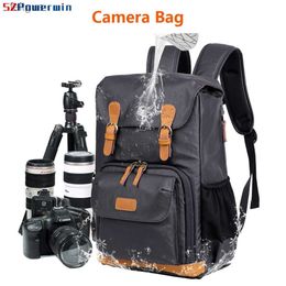 Camera bag accessories Powerwin Professional Waterproof Canvas Horse Leather Outdoor Backpack DSLR Inner Bag Case for Lens Laptop Charger YQ240204