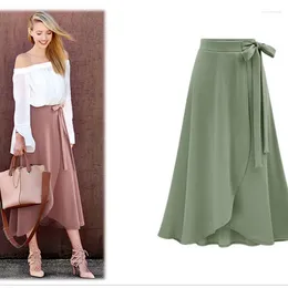 Skirts Women Bandage Solid Pink Black Split Long 2024 High Waist Autumn Asymmetrical Skirt Fashion Loose Lady Streetwear