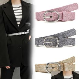 Belts Fashion Leather Belt For Women Shiny Sequins Oval Buckle Waist Strap Designer Female Jeans Dress Trouser Decorative Waistband D Dhoyu