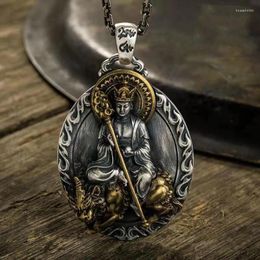 Pendant Necklaces Retro Puxian Bodhisattva Manjusri Buddha Statue Necklace Guanyin Male And Female Fortune Jewelry