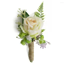 Wedding Flowers Party Wrist Corsage Boutonniere Artificial Champagne Rose Flower