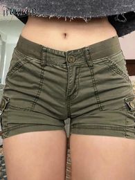 Women's Shorts Weekeep Summer Sexy Vintage Streetwear Y2k Cargo Low Rise Pocket Patchwork Short Pants Women Harajuku Outfits