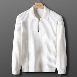 Light Business Vertical Stripe Polo Sweater Men's Autumn and Winter Leisure Slim Fit Handsome Knitwear Pullover Half Zip Top 240125