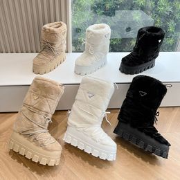 Naylon Gabardine Apres Kayak Botları Shearling Ayakkabıları Kadın Boot Üst Drawstring Çıkarılabilir Yastıklı Kazık Astar Emaye Metal Üçgen Bootie Kalın-Sollu Kısa Kahverengi