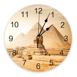 Wall Clocks Pyramid Desert Egypt Sculpture PVC Round Clock Office Kitchen Bedroom Decor Printed Watch No Ticking Hanging