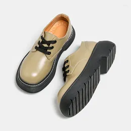 Dress Shoes Dermis Thick Sole Increase Avocado Rubber Non-slip Vintage Single For Women Small Leather 2024 Spring