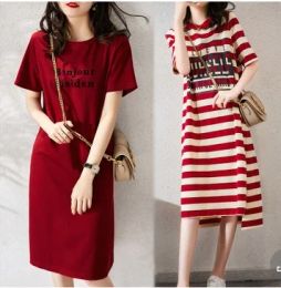 Dresses W10513# Pregnancy Clothes Dress TShirt Short Sleeve Korean Clothes Striped Summer New Arrival MidLong Women Pregnant Dresses