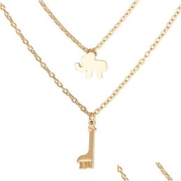 Pendant Necklaces Mtilayer Necklaces Elephant Giraffe Jewelry Gift Double Chain Choker Necklace Drop Delivery Jewelry Necklaces Pendan Dht0I