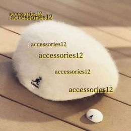 Beanie/Skull Caps Caps Tide Brand Kangaroo Embroidery Beret For Women Vintage Painter Hat Autumn Winter Rabbit Fur Men Comt Warmth Broad Cap 2024