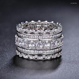 Wedding Rings Huitan Gorgeous Women Eternity Full Paved Bling CZ Crystal Silver Colour For Party Fashion Jewellery