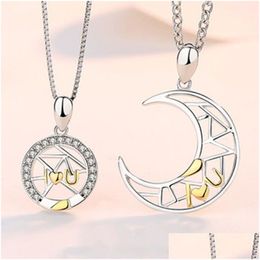 Pendant Necklaces Romantic Valentines Day And Night Stars Love Flowing Star Moon Pendant Couple Necklace Ancient Drop Delivery Jewellery Dhgkm