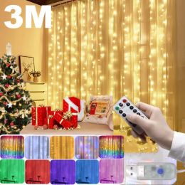 3M LED Curtain Garland Fairy String Lights Christmas Decoration USB Remote Control Holiday Lighting Party Wedding Decor