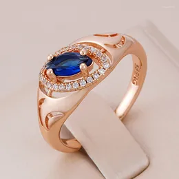 Cluster Rings Kinel Unusual Design Shiny Blue Natural Zircon For Women 585 Rose Gold Colour Luxury Wedding Party Daily Jewellery 2024