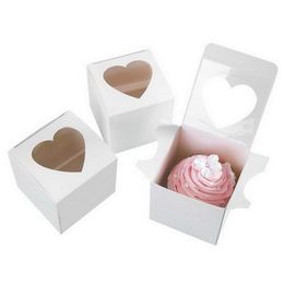 Packing Boxes Wholesale Cupcake Box With Heart Shaped Window Pvc Pudding Boxes Cake Gift Favour Wedding Party Supply Drop Delivery Off Dhjzx