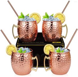 Mugs 4PC/Set 550ml 304 Stainless Steel Mega Mug Moscow Mule Hammered Texture Ice Bucket Water Glass Drinkware Gift Party Favor