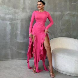 Casual Dresses Women's Niche Design Round Necked Long Sleeved Oversized Dress With Irregular Sexy Exposed Legs And Ribbon