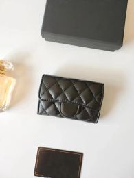 2024 Fashion Designer Women Card Holders Fold Flap Classic Pattern Caviar Lambskin Wholesale Black Woman Small Mini Wallet Pure Colour Pebble Leather with Box