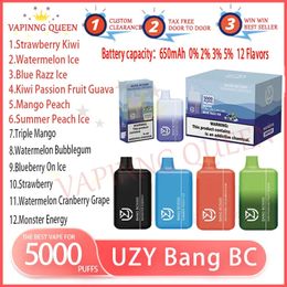 100% Original UZY Bang Box BC5000 Puff Disposable E Cigarettes 12ml Pod Battery Rechargeable Electronic Cigs Puff 5K 0% 2% 3% 5% Disposable Vape