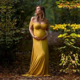Dresses Summer Baby Shower Long Dress Ginger Cotton Maternity Dresses for Photo Shoot Maternity Photography Props Maxi Gown