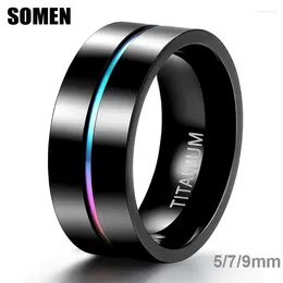 Wedding Rings Somen 5mm 7mm 9mm Rainbow Titanium Ring For Men Women Colourful Thin Groove Band Engagement Couple