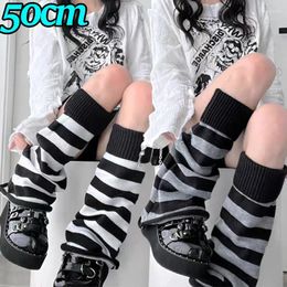 Women Socks Lolita Stripe Leg Warmers Long Wool Knitted Foot Cover Arm Warmer Y2K Winter Crochet Heap Boot Cuffs Stockings