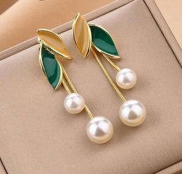 Stud 2024 New Fashion Trend Unique Design Elegant Delicate Light Luxury Pearl Leaf Tassel Earrings Women Jewellery Party Premium Gifts Q240125