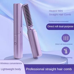 2 In 1 Professional Hair Straightener Curler USB Straight Comb Wet and Dry Styler Curling Iron 240126