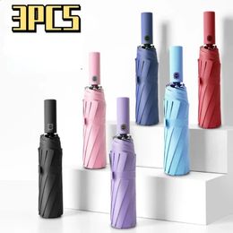 3pcs 24-bone Automatic Folding Umbrellas Female High Quality Umbrella Sunny and Rain Dual-use Sunscreen UV Umbrella 240123