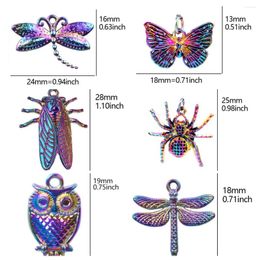 Charms 10pcs Dragonfly Hawk Moth Rainbow Colour Butterfly Owl Spider Alloy Pendant For Jewellery Making DIY Necklaces Gifts