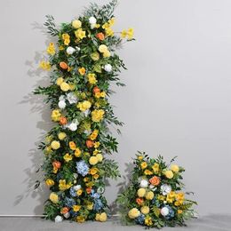 Decorative Flowers Forest Yellow Flower Artificial Row Wedding Decoration Floral Backdrop Arrangemnt Exhibition Show Decor Chic