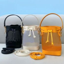 Mini Bucket Bag Women Handbag Purse Crossbody Bags Genuine Leather Clear Mesh Patchwork fashion letter Two Detchable Shoulder Stra184R