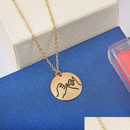 Pendant Necklaces Engraved Sign Language Necklace I Love You Pinky Swear Okay Hand Gestures Sister Best Friends Necklaces Drop Deliver Dhc7V