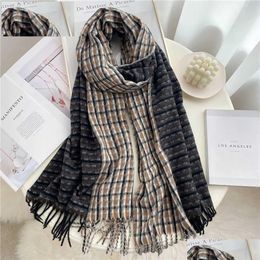 Scarves 200X63Cm New Luxury Autumn Winter Cashmere Scarf Women Colour Match Fashion Warm Wrap Bandana Men Neck Headband Neckerchief Dr Dhpge