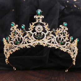 Hair Clips Baroque Luxury Geometric Green Crystal Bridal Tiaras Crown Big Rhinestone Pageant Diadem Bride Headband Wedding Accessories