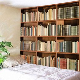 Tapestries Retro Bookshelf Library Tapestry Christmas Bookcase Art Wall Hanging Cover Living Room Home Bedroom Decor