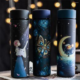 Water Bottles 500ml Double-Wall Insulated Vacuum Flask Stainless Steel Bottle For Girls Fashion Dark Smart Thermos Thermal Tumbler