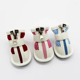 Dog Apparel 4pcs/set Summer Mesh Breathable Leather Pet Shoes PU Anti-slip Boot For Small Dogs Teddy Cat Puppy Booties