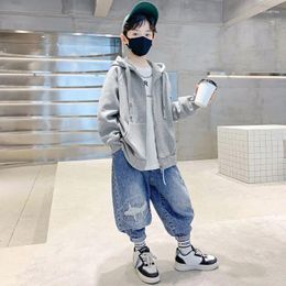 Jackets 2024 Big Size Spring Autumn Boys Sweatshirt Coat Casual Hooded Letter Fashion For Kids 5-14Years Old Children Outerwear