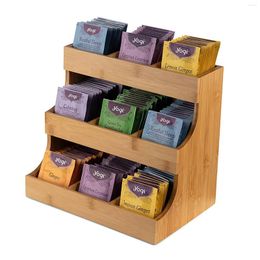 Kitchen Storage Vertical Tea Bag Organiser Bamboo Holder Sugar Packets Creamers Wooden Box For Home Office Coffee
