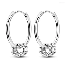 Dangle Earrings Actual 925 Sterling Silver Open Close Bare Triple Ring For Women's Dating Gentle Jewellery Accessories