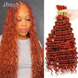 350# Deep Wave Braiding Human Hair Bulk 100gpc For Micro Curly Wet And Wavy Crochet Boho Braids Ginger Color 99J 240130