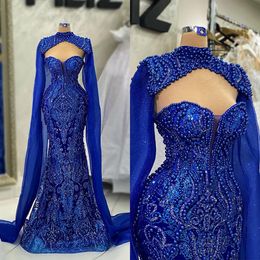 Gorgeous Pearls Beaded Mermaid Evening Dresses Party Prom Dress Sequins Cape Sleeve Lace Up Formal Dress for Special Occasion